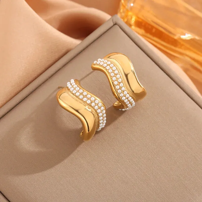 korean vintage delicate zircon shell heart stainless steel gold plated light luxury women's  high quality design stud earrings