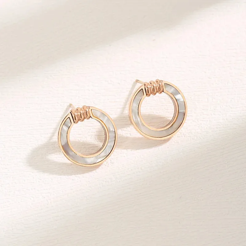 korean vintage delicate zircon shell heart stainless steel gold plated light luxury women's  high quality design stud earrings