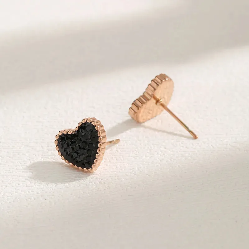 korean vintage delicate zircon shell heart stainless steel gold plated light luxury women's  high quality design stud earrings