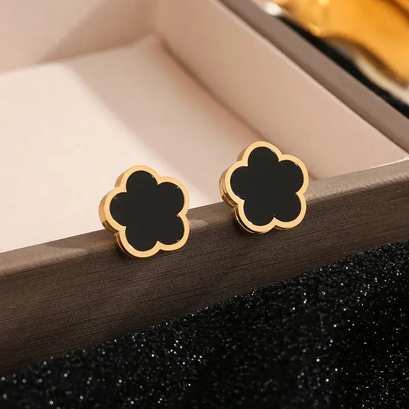 korean vintage delicate zircon shell heart stainless steel gold plated light luxury women's  high quality design stud earrings