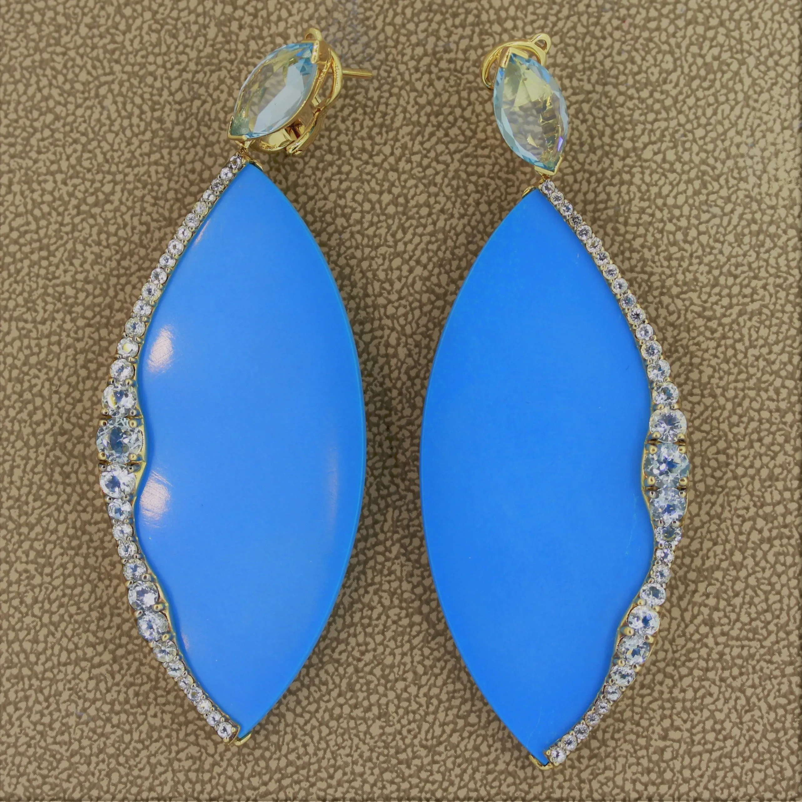 Large Turquoise Aquamarine “Ocean” Gold Drop Earrings