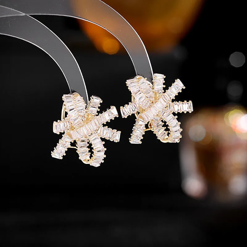 light luxury style high-end wedding earrings ribbon bow earrings