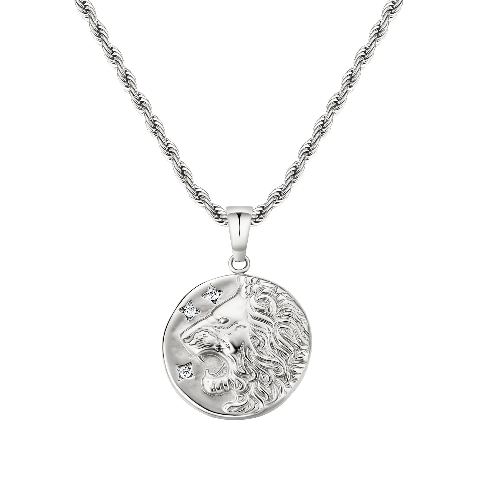 Lion Gold Coin Pendant Necklace with Rope Chain for Men