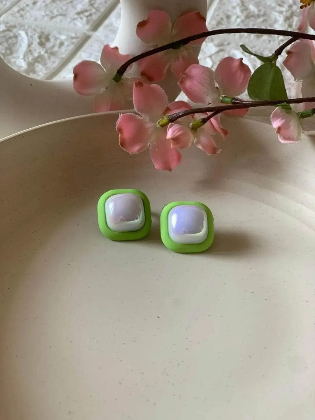 Lucky Enamel Square Earrings