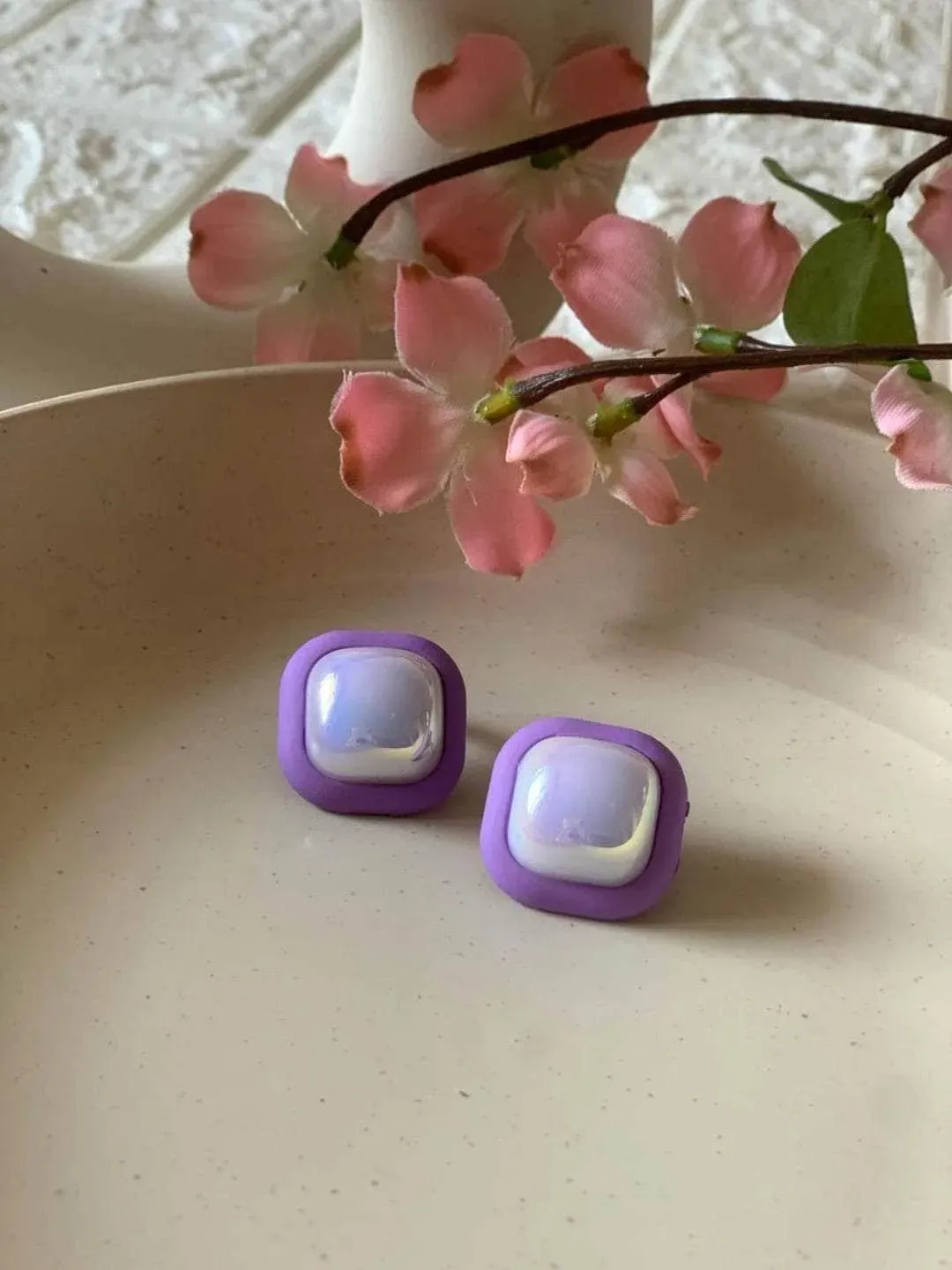 Lucky Enamel Square Earrings