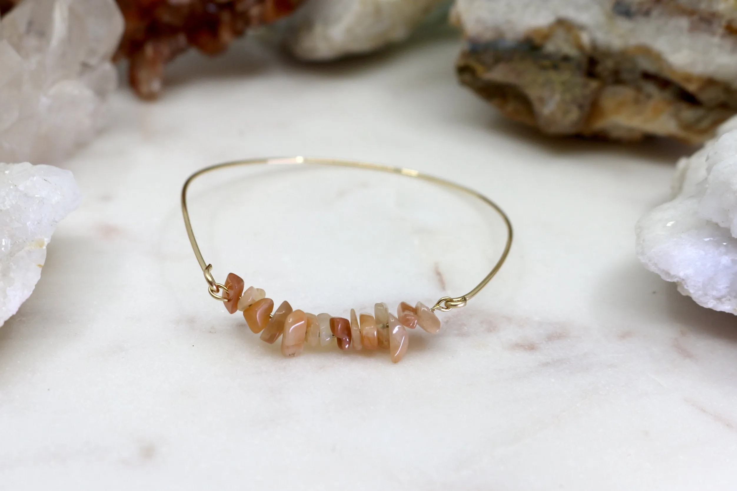 Magic Bound // Moonstone Chip Bangle, Peach Stone Bracelet // BH-B016