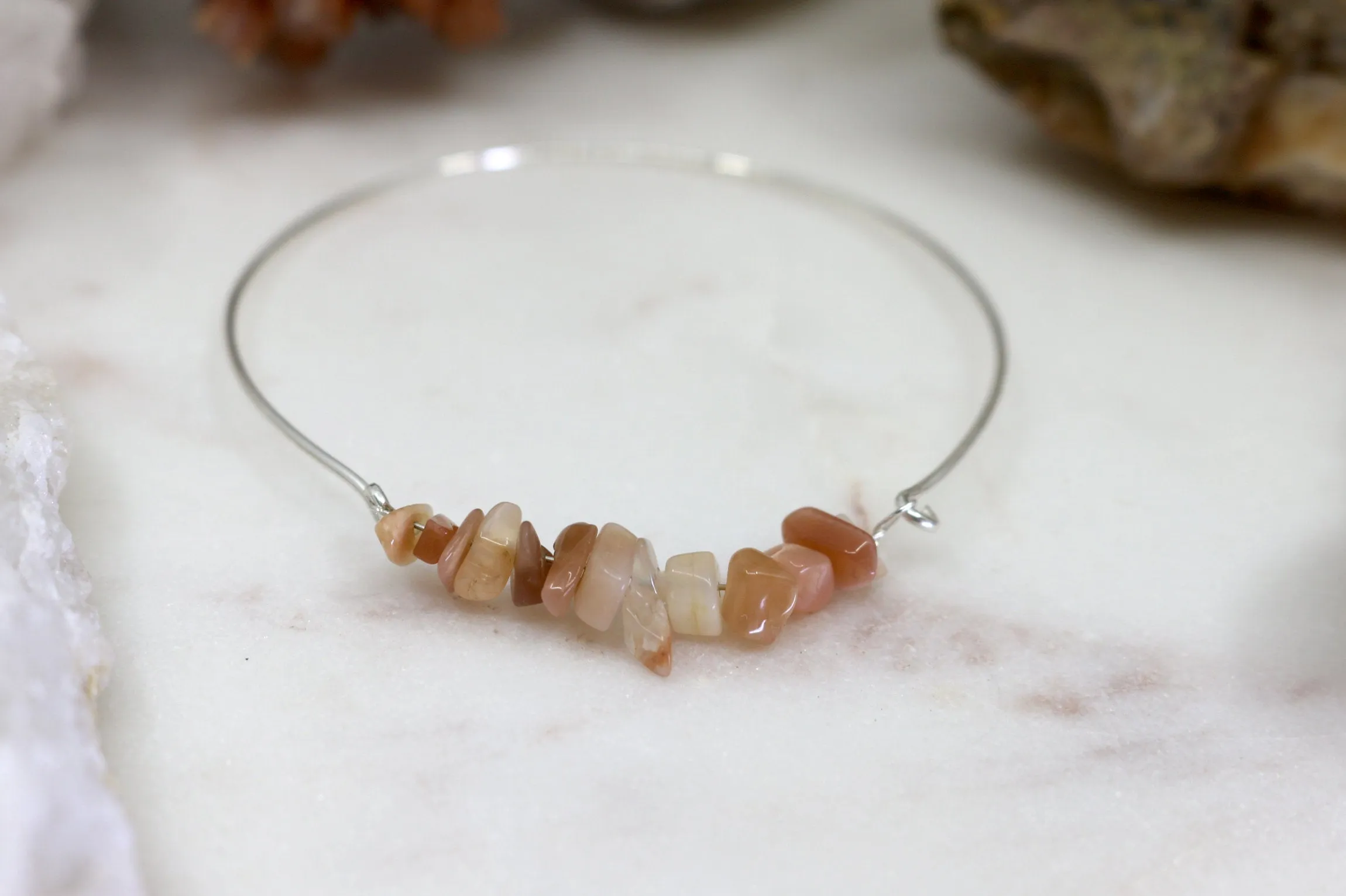 Magic Bound // Moonstone Chip Bangle, Peach Stone Bracelet // BH-B016