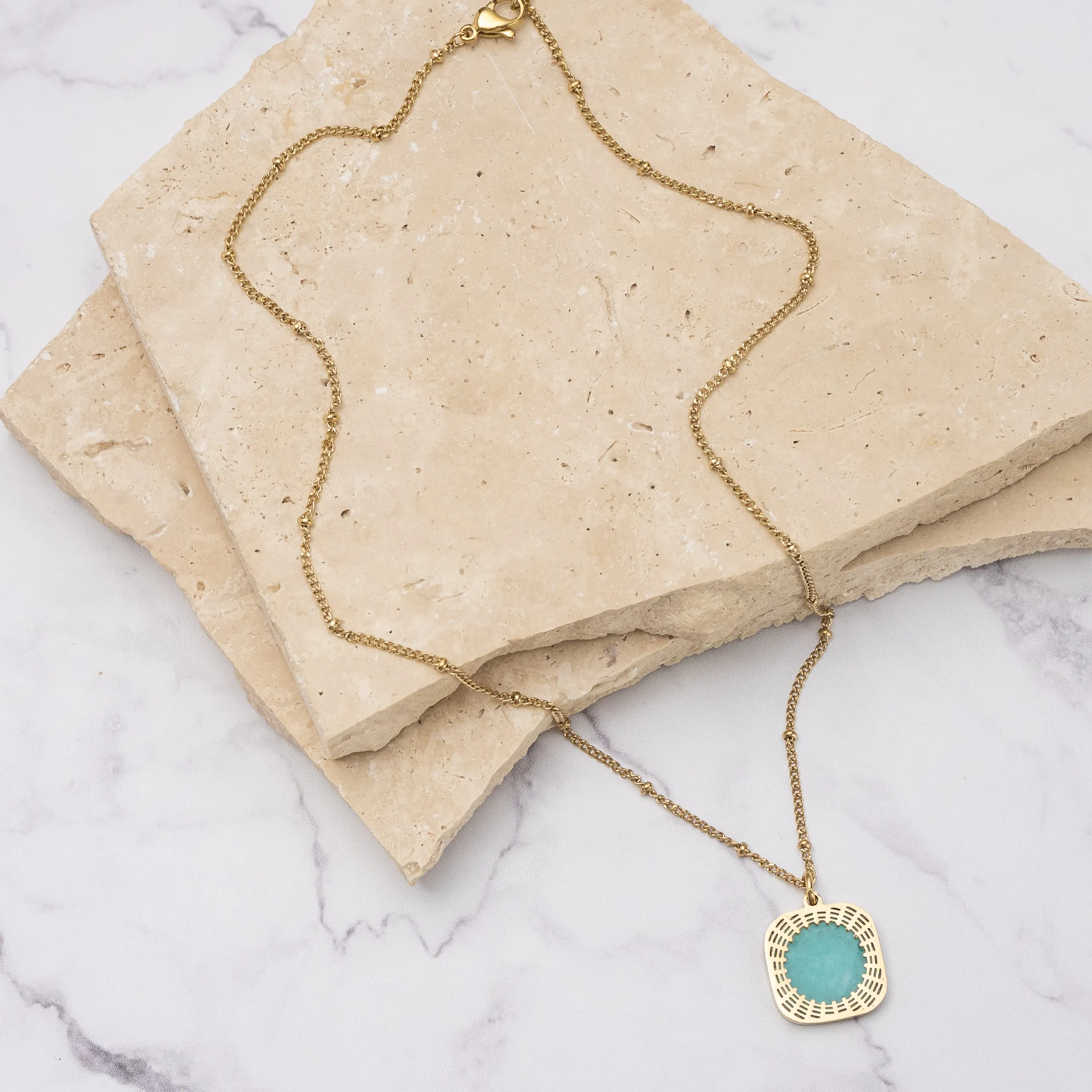 Mila 18k gold plated blue agate necklace