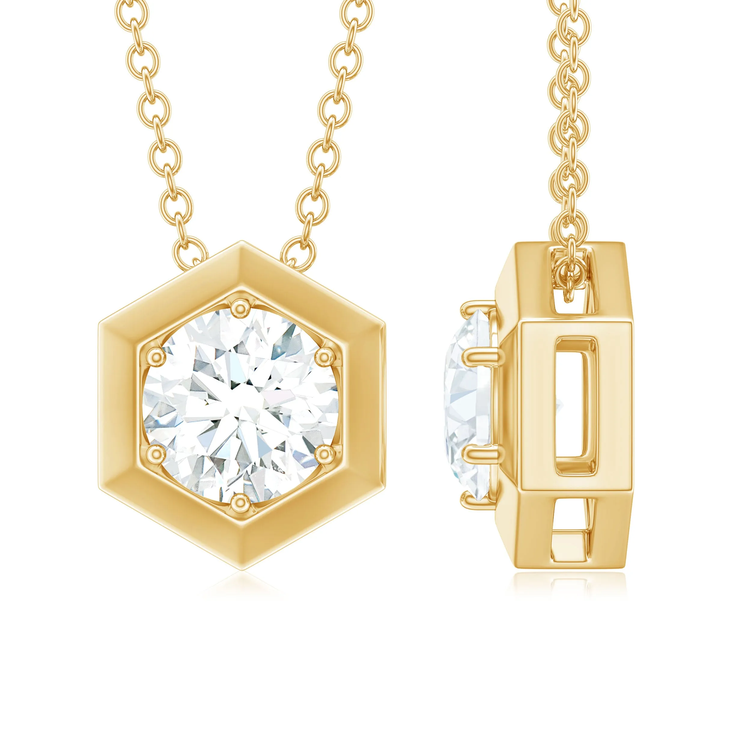 Moissanite Solitaire Hexagonal Pendant