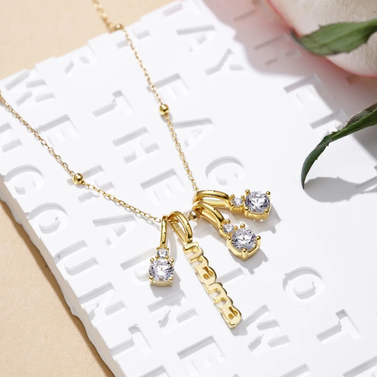 Mom Simulated Diamond Necklace with Clip-On Charms