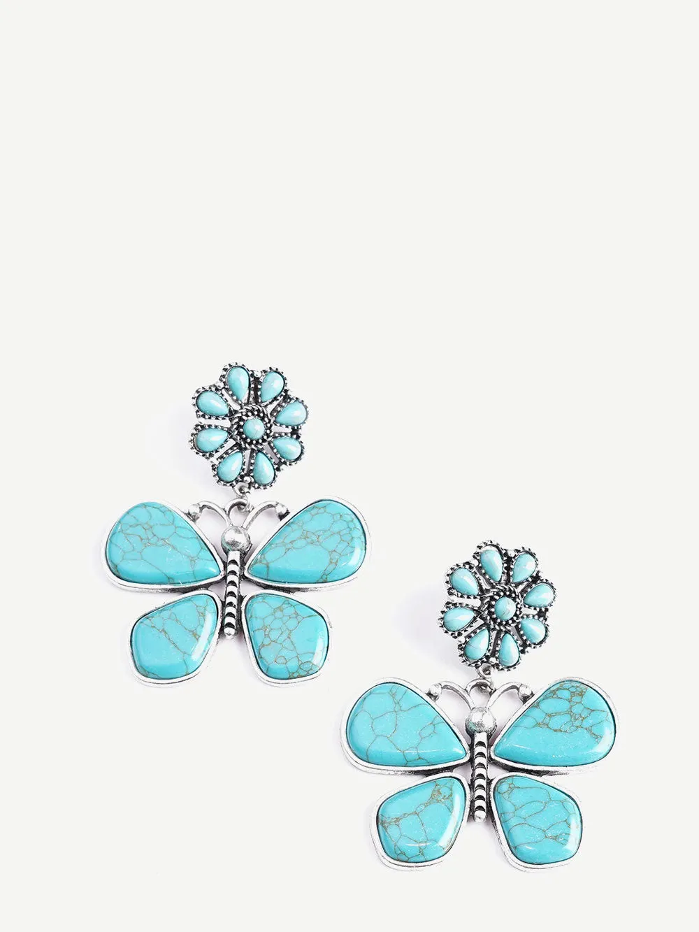 Montana West Turquoise Stone Flower Butterfly Shape Dangling Earrings