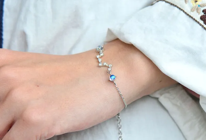 Moonstone Big Dipper Bracelet in White Gold Plated Silver June Birthstone Jewelry Women