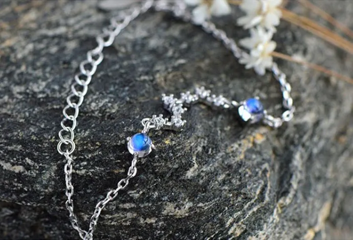 Moonstone Big Dipper Bracelet in White Gold Plated Silver June Birthstone Jewelry Women