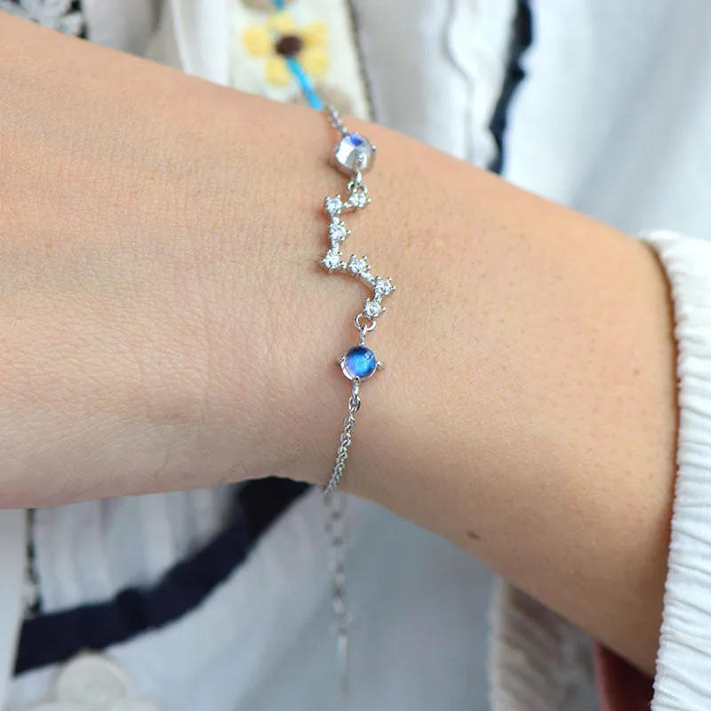 Moonstone Big Dipper Bracelet in White Gold Plated Silver June Birthstone Jewelry Women