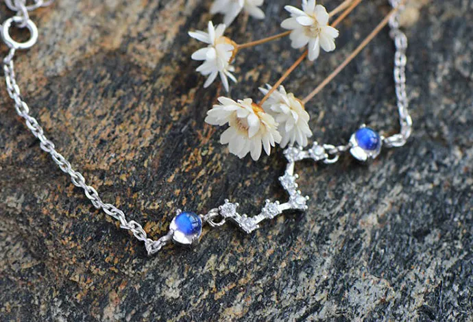 Moonstone Big Dipper Bracelet in White Gold Plated Silver June Birthstone Jewelry Women