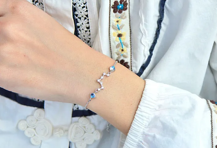 Moonstone Big Dipper Bracelet in White Gold Plated Silver June Birthstone Jewelry Women