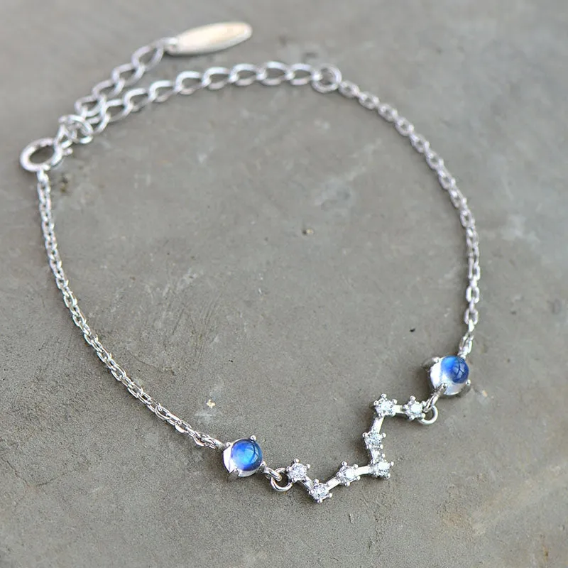 Moonstone Big Dipper Bracelet in White Gold Plated Silver June Birthstone Jewelry Women