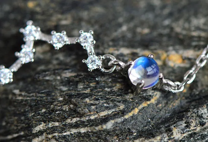 Moonstone Big Dipper Bracelet in White Gold Plated Silver June Birthstone Jewelry Women