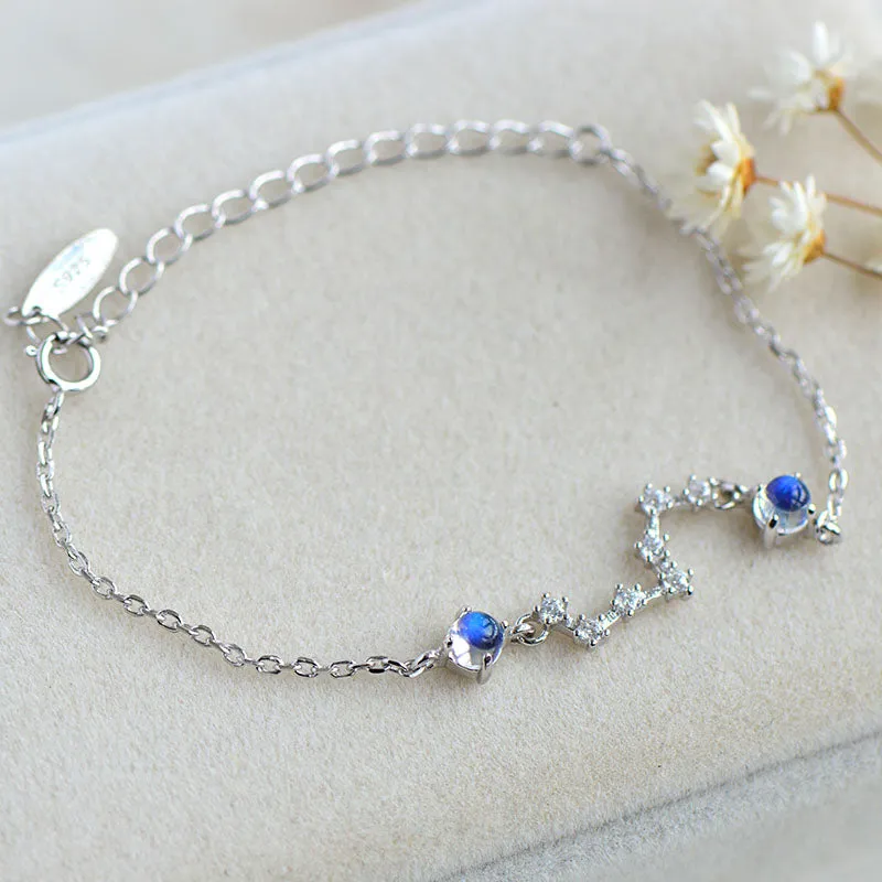 Moonstone Big Dipper Bracelet in White Gold Plated Silver June Birthstone Jewelry Women