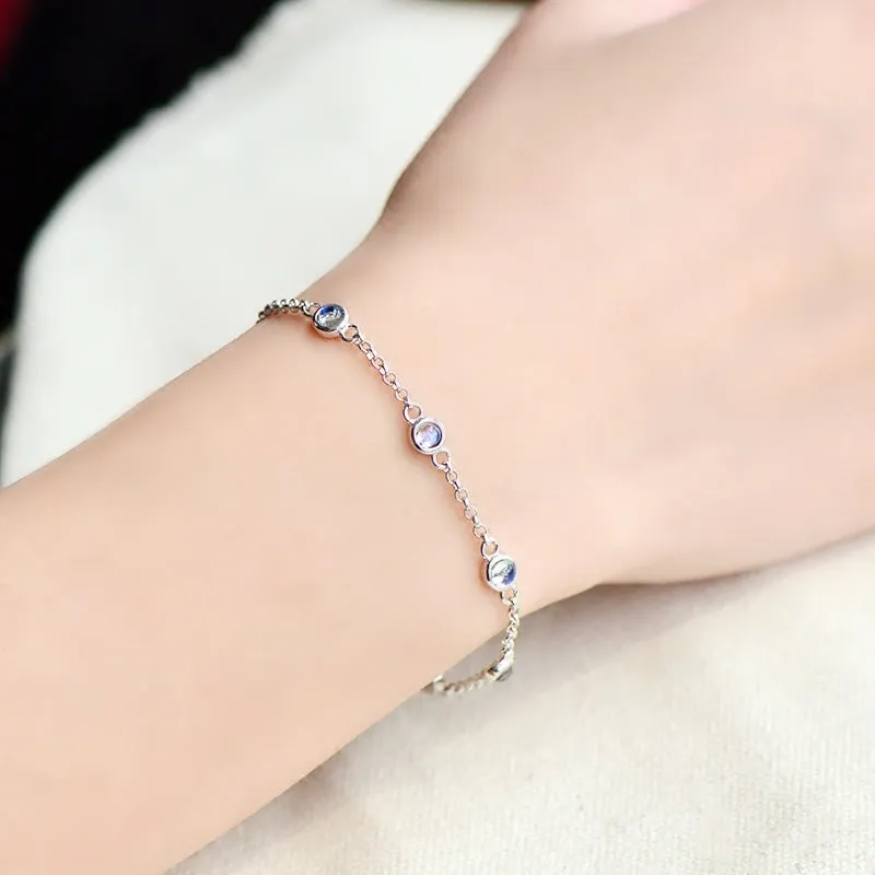 Moonstone Bracelets  in White Gold Plated Sterling Silver June Birthstone Jewelry For Women