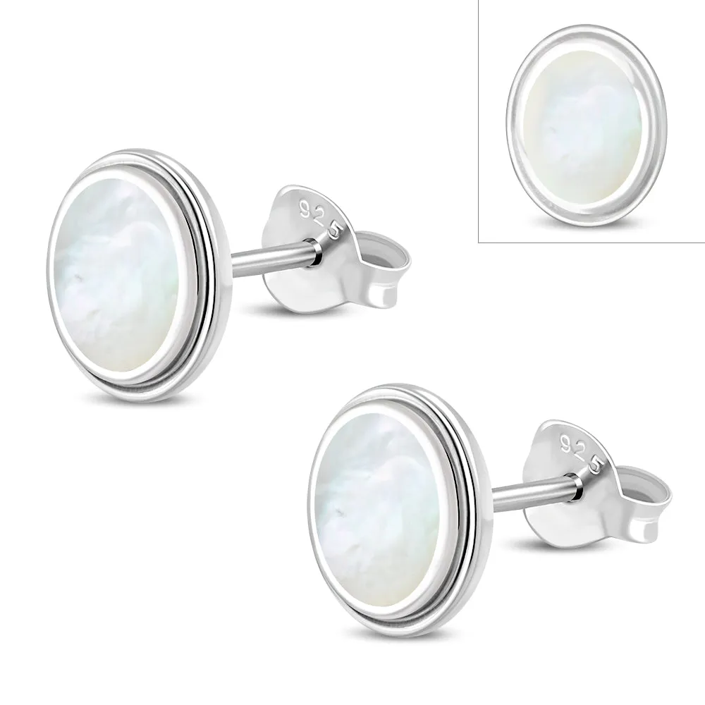 Mother of Pearl Oval Stud Silver Earrings