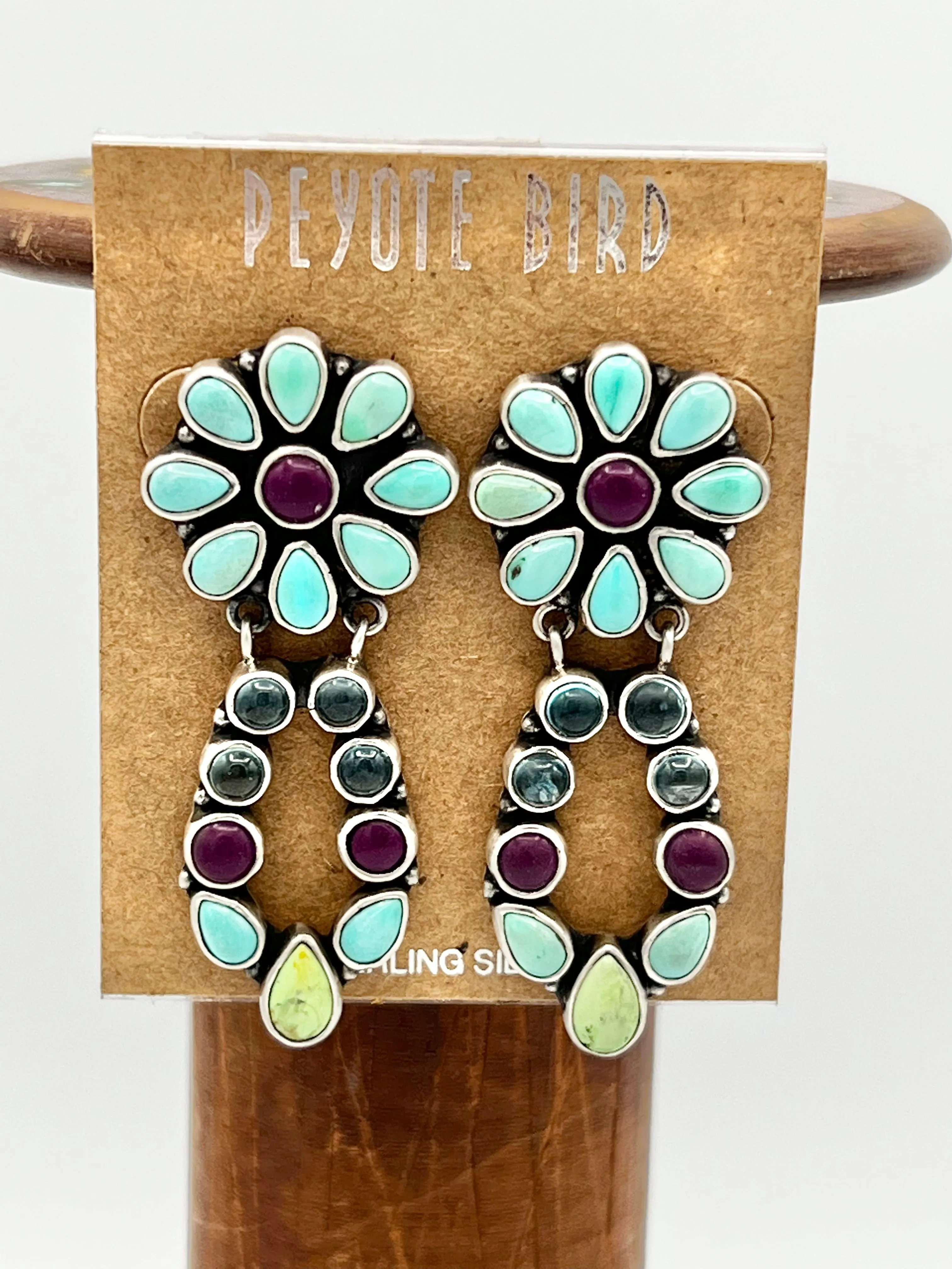 Multi stone flower drop Earrings