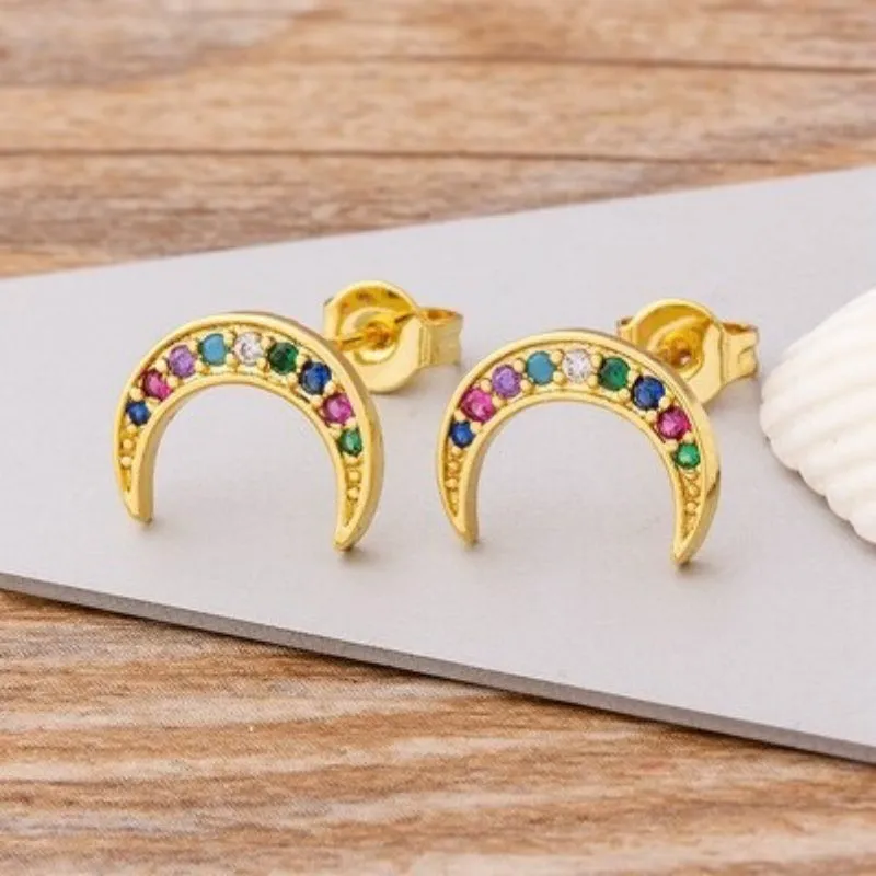 Multi-style Cute Rainbow Zircon Heart Stud Earrings