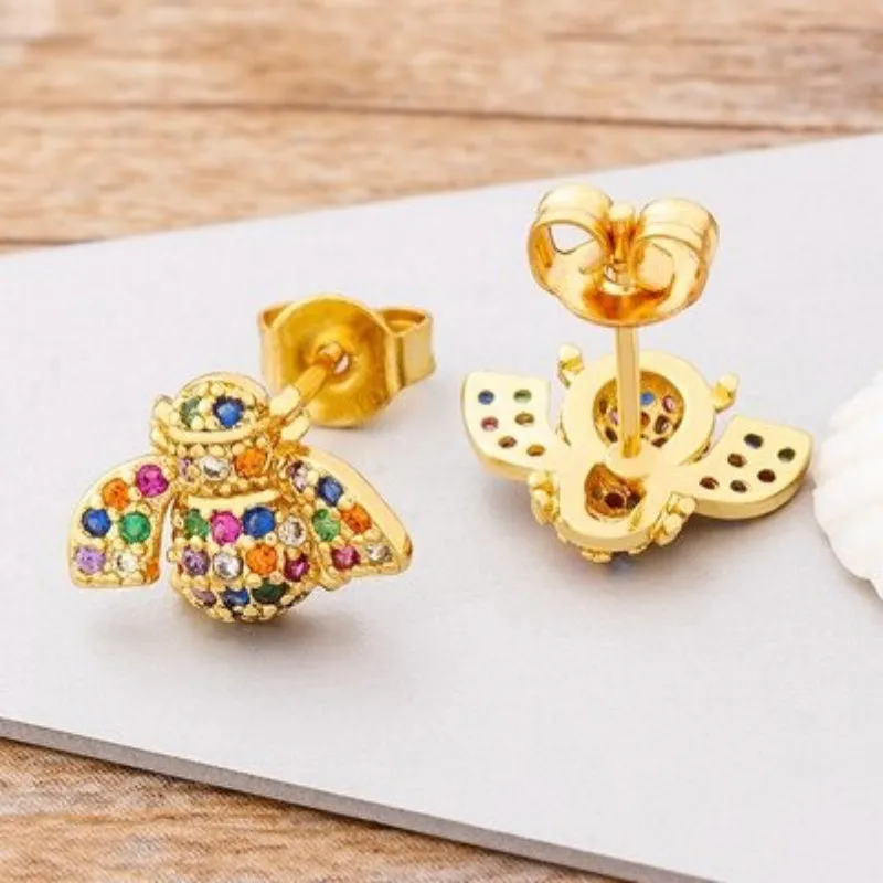 Multi-style Cute Rainbow Zircon Heart Stud Earrings