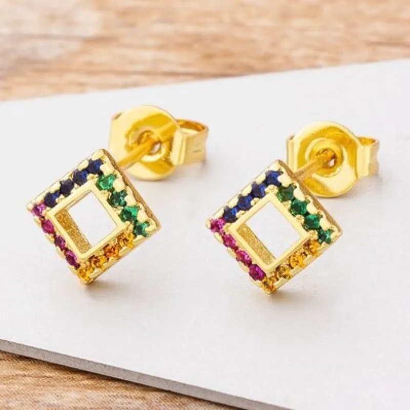 Multi-style Cute Rainbow Zircon Heart Stud Earrings