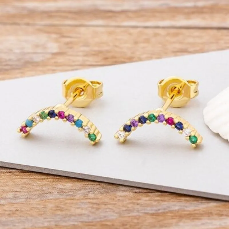 Multi-style Cute Rainbow Zircon Heart Stud Earrings