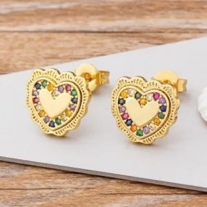 Multi-style Cute Rainbow Zircon Heart Stud Earrings