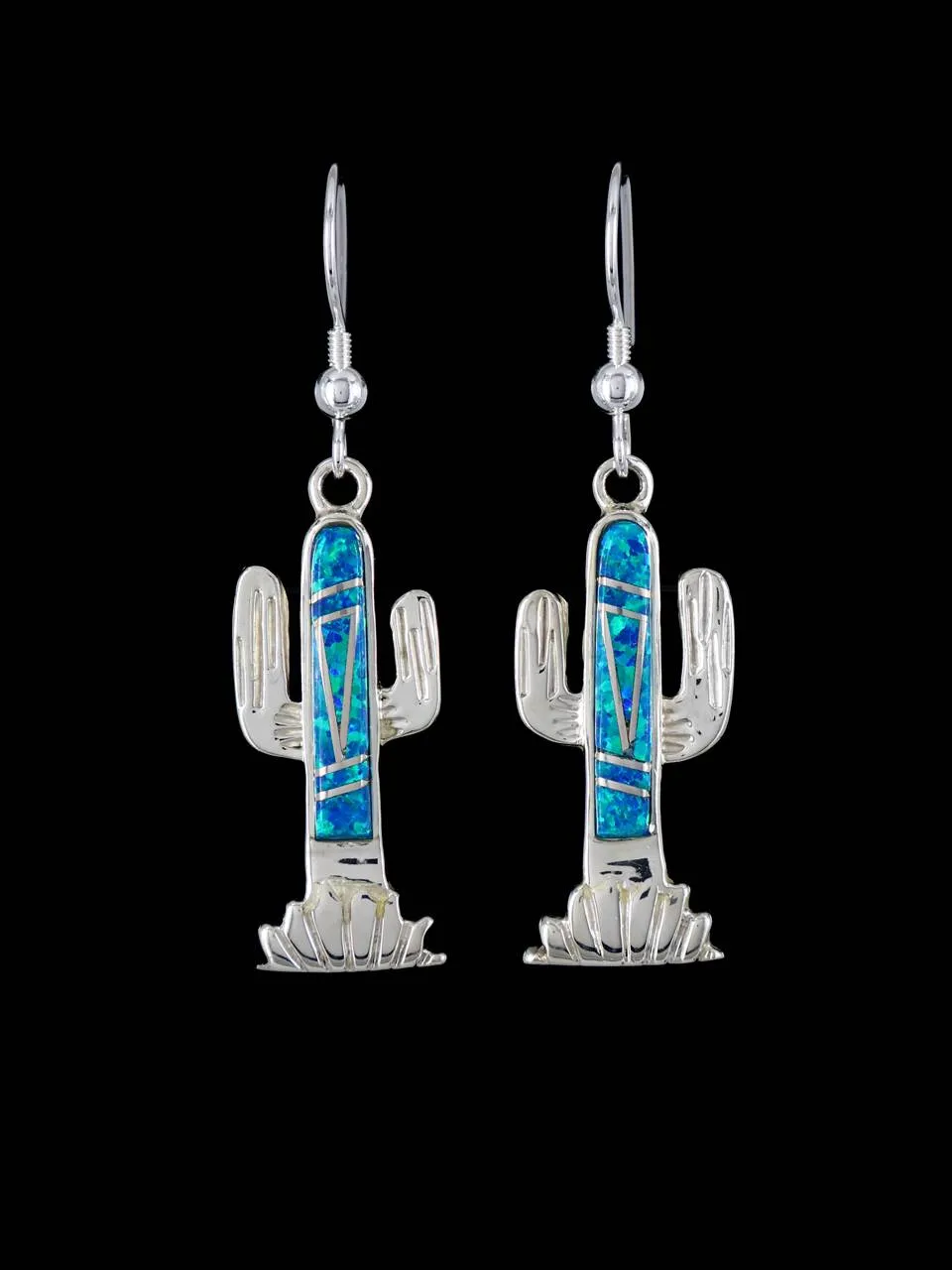 Native American Inlay Cactus Opalite Earrings