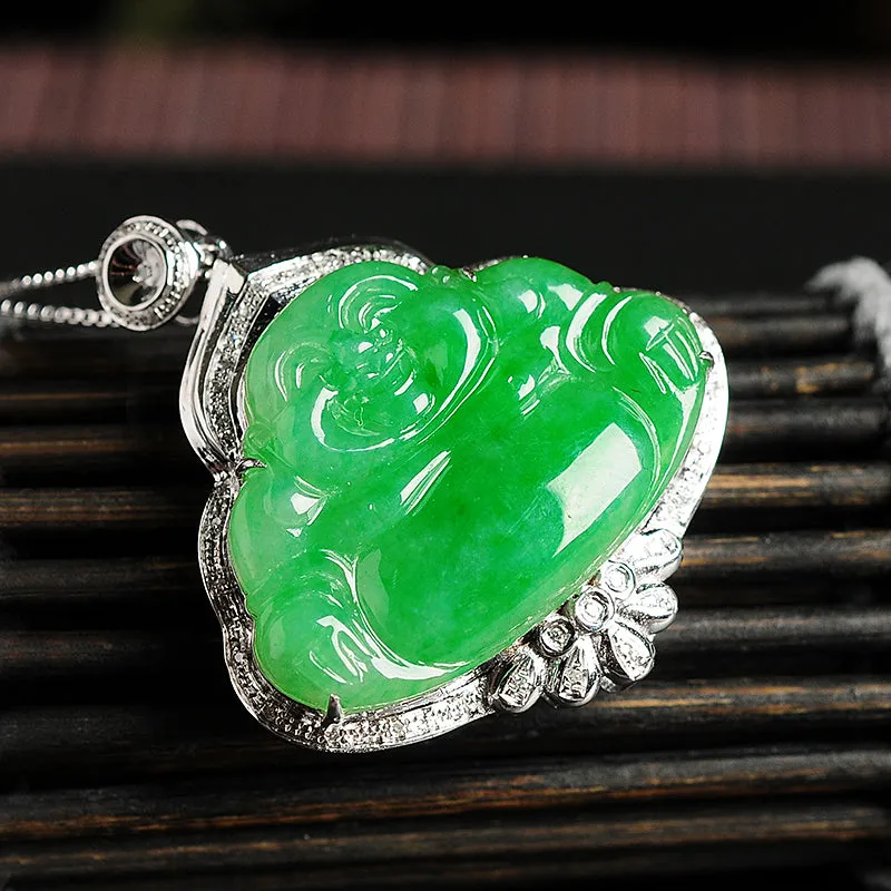 Natural Jade Pendant Jadeite Gold Buddha Pendant PT29