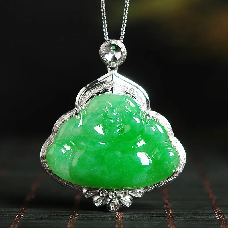 Natural Jade Pendant Jadeite Gold Buddha Pendant PT29