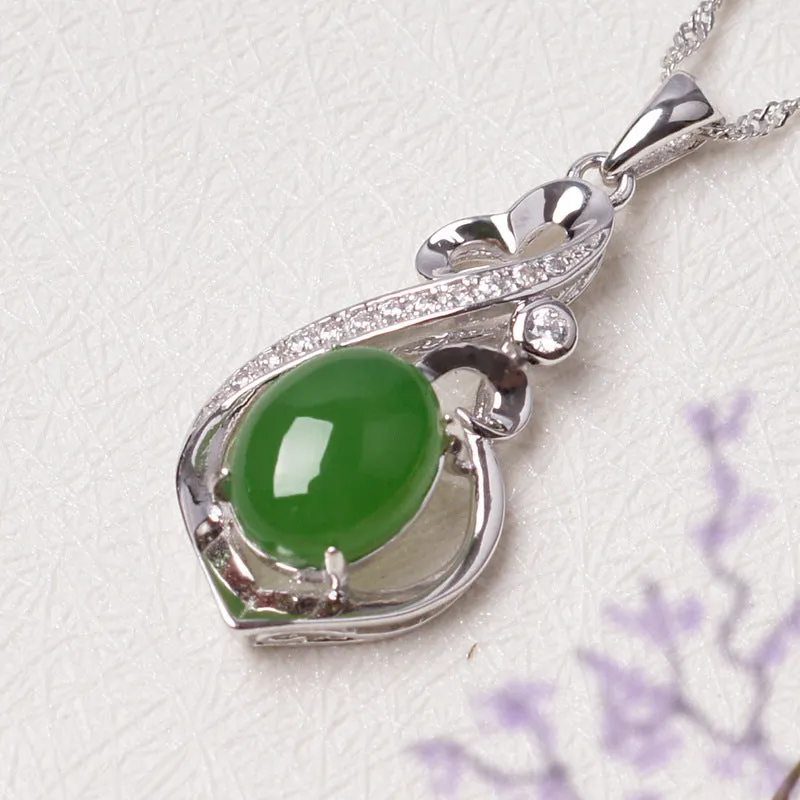 Natural Jade Pendant Nephrite Silver Zircon Pendant ZPT137