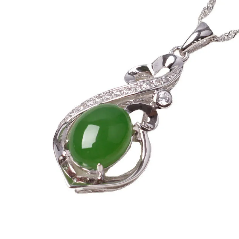 Natural Jade Pendant Nephrite Silver Zircon Pendant ZPT137