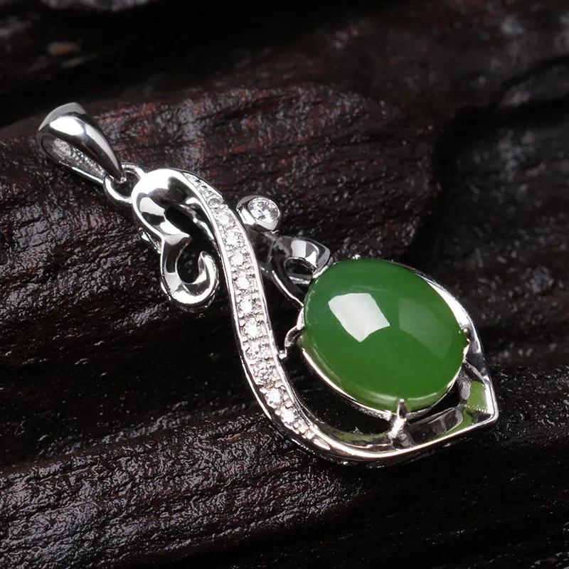 Natural Jade Pendant Nephrite Silver Zircon Pendant ZPT137