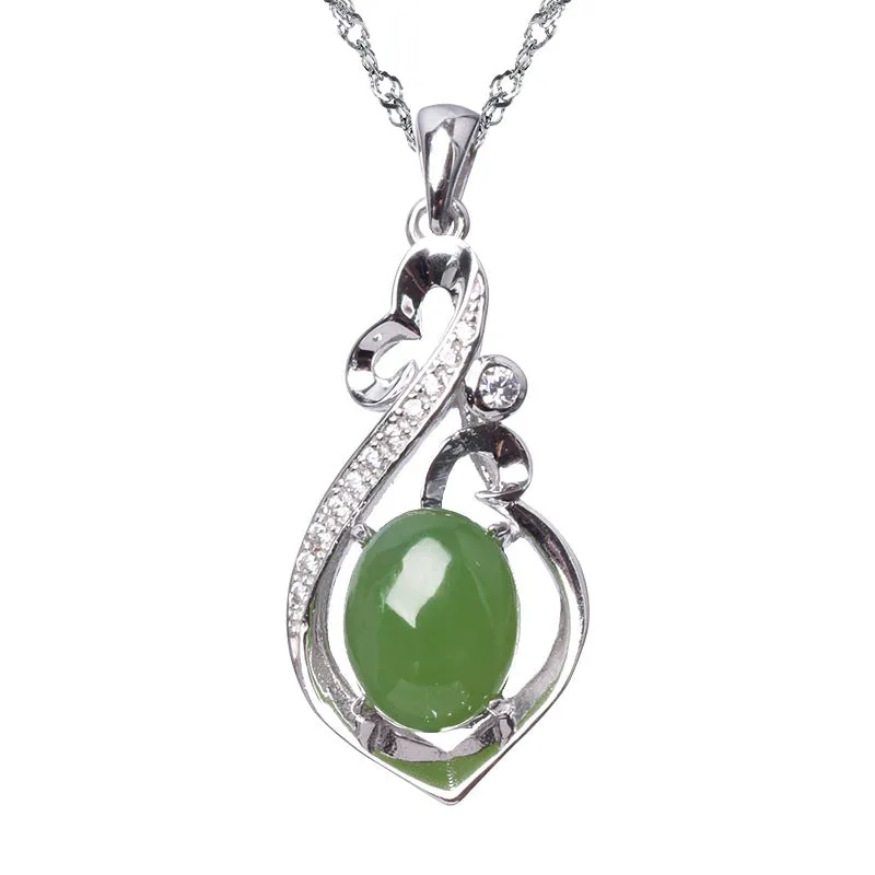 Natural Jade Pendant Nephrite Silver Zircon Pendant ZPT137