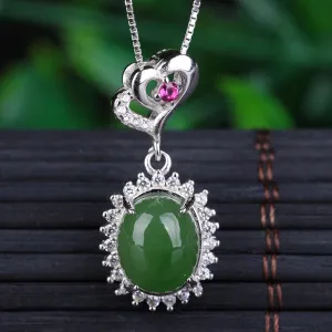 Natural Jade Pendant Nephrite Silver Zircon Pendant ZPT172