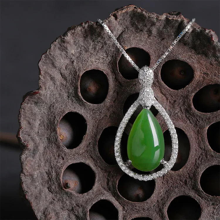 Natural Jade Pendant Nephrite Silver Zircon Pendant ZPT175