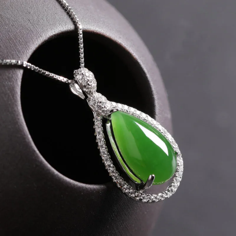 Natural Jade Pendant Nephrite Silver Zircon Pendant ZPT175