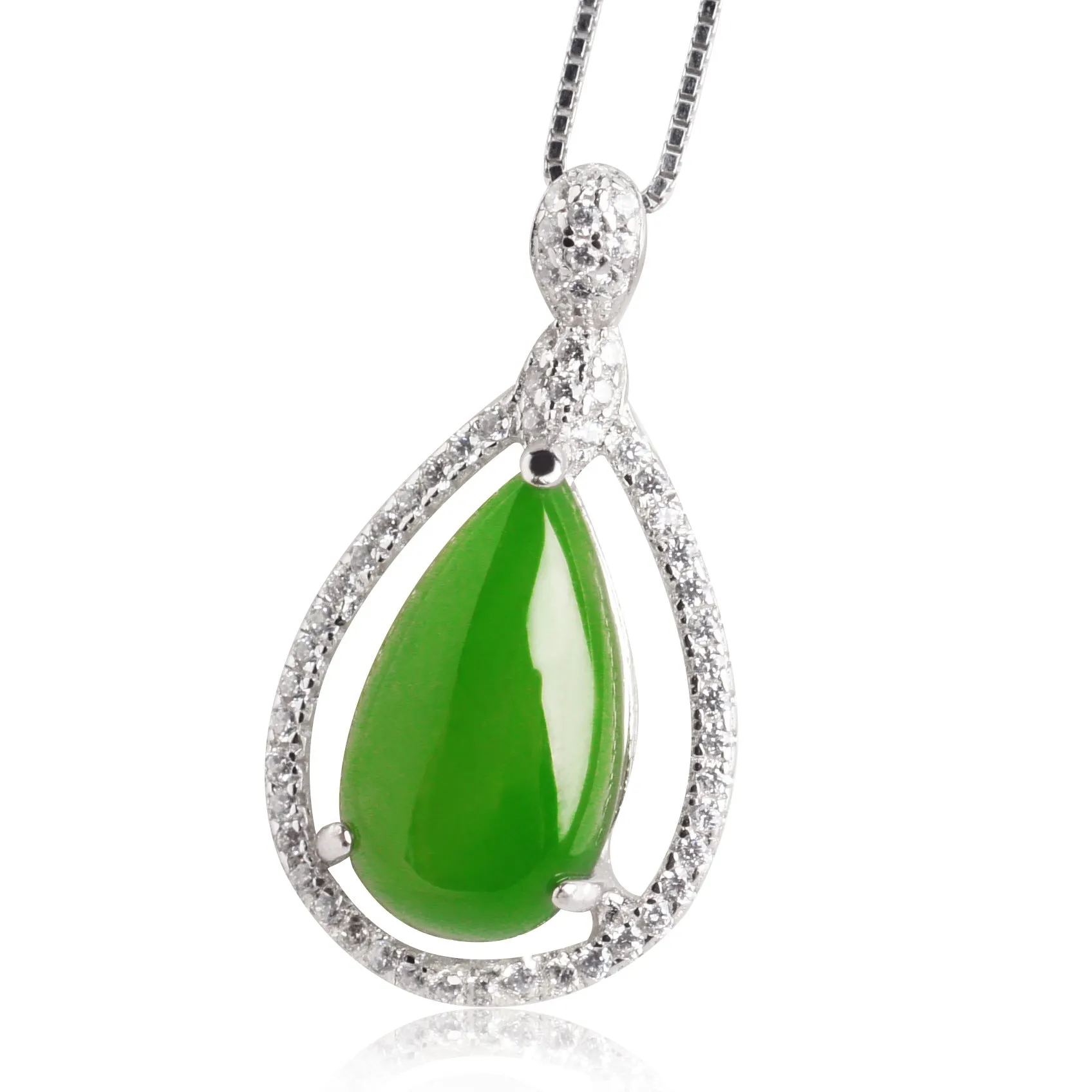 Natural Jade Pendant Nephrite Silver Zircon Pendant ZPT175