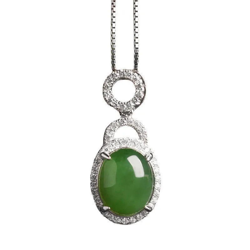 Natural Jade Pendant Nephrite Silver Zircon Pendant ZPT186