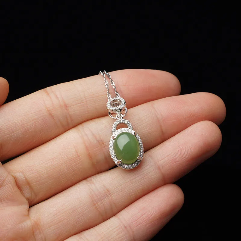 Natural Jade Pendant Nephrite Silver Zircon Pendant ZPT186