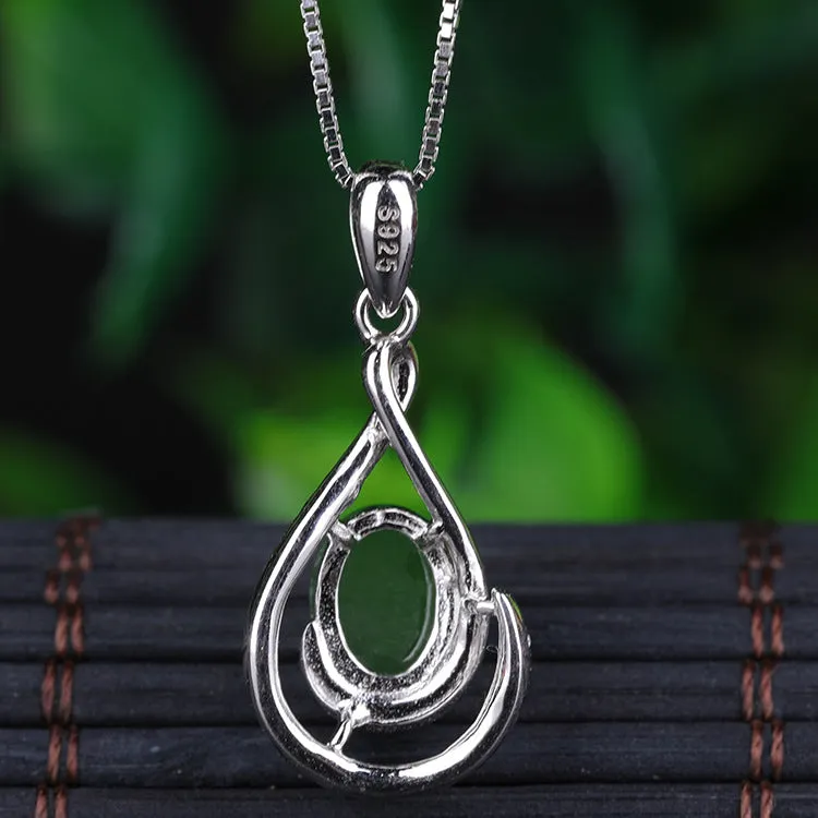 Natural Jade Pendant Nephrite Silver Zircon Pendant ZPT212