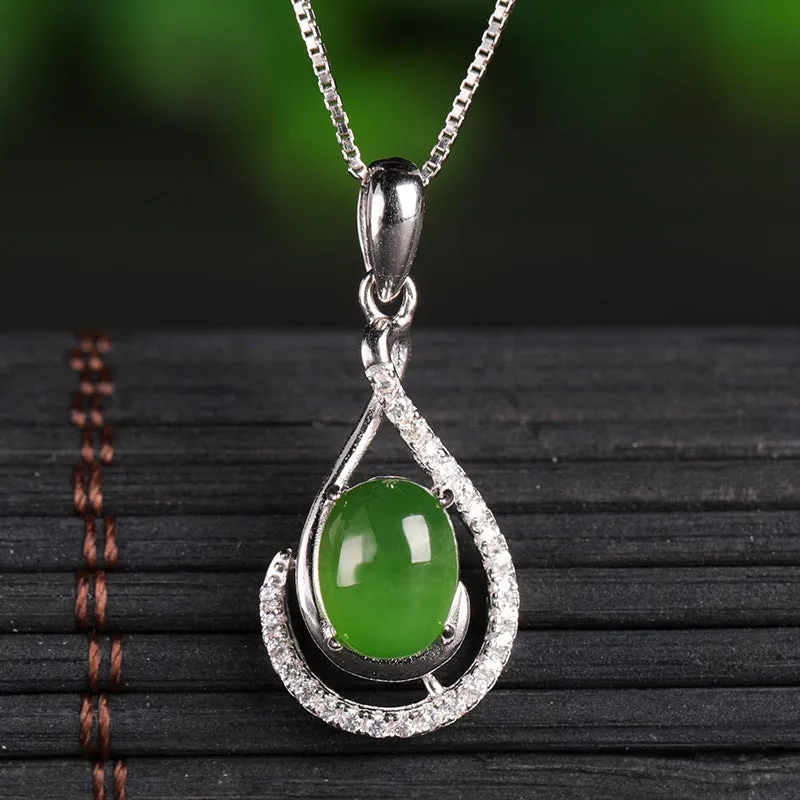 Natural Jade Pendant Nephrite Silver Zircon Pendant ZPT212