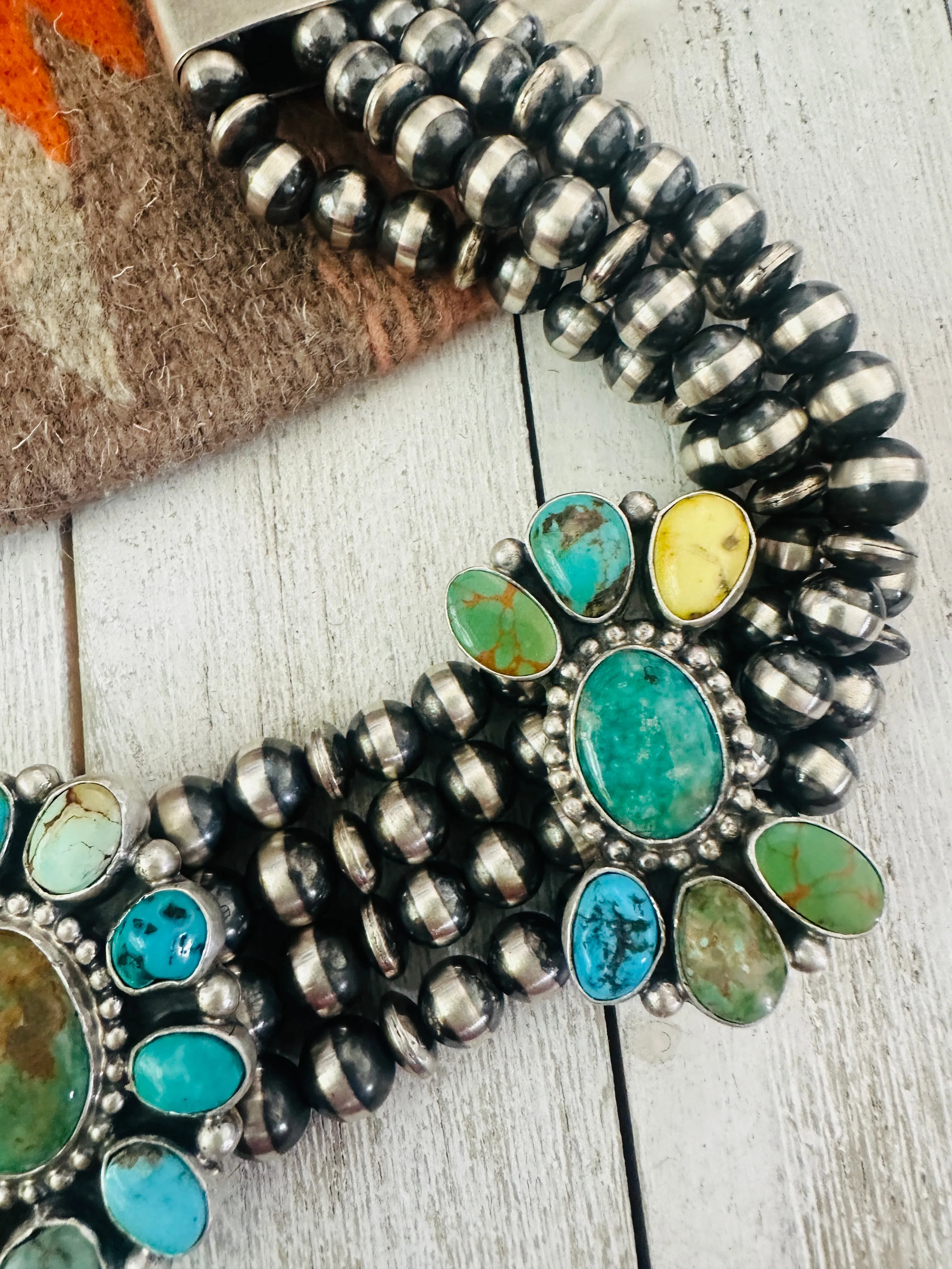 Navajo Multi Turquoise & Sterling Silver Beaded Choker Necklace