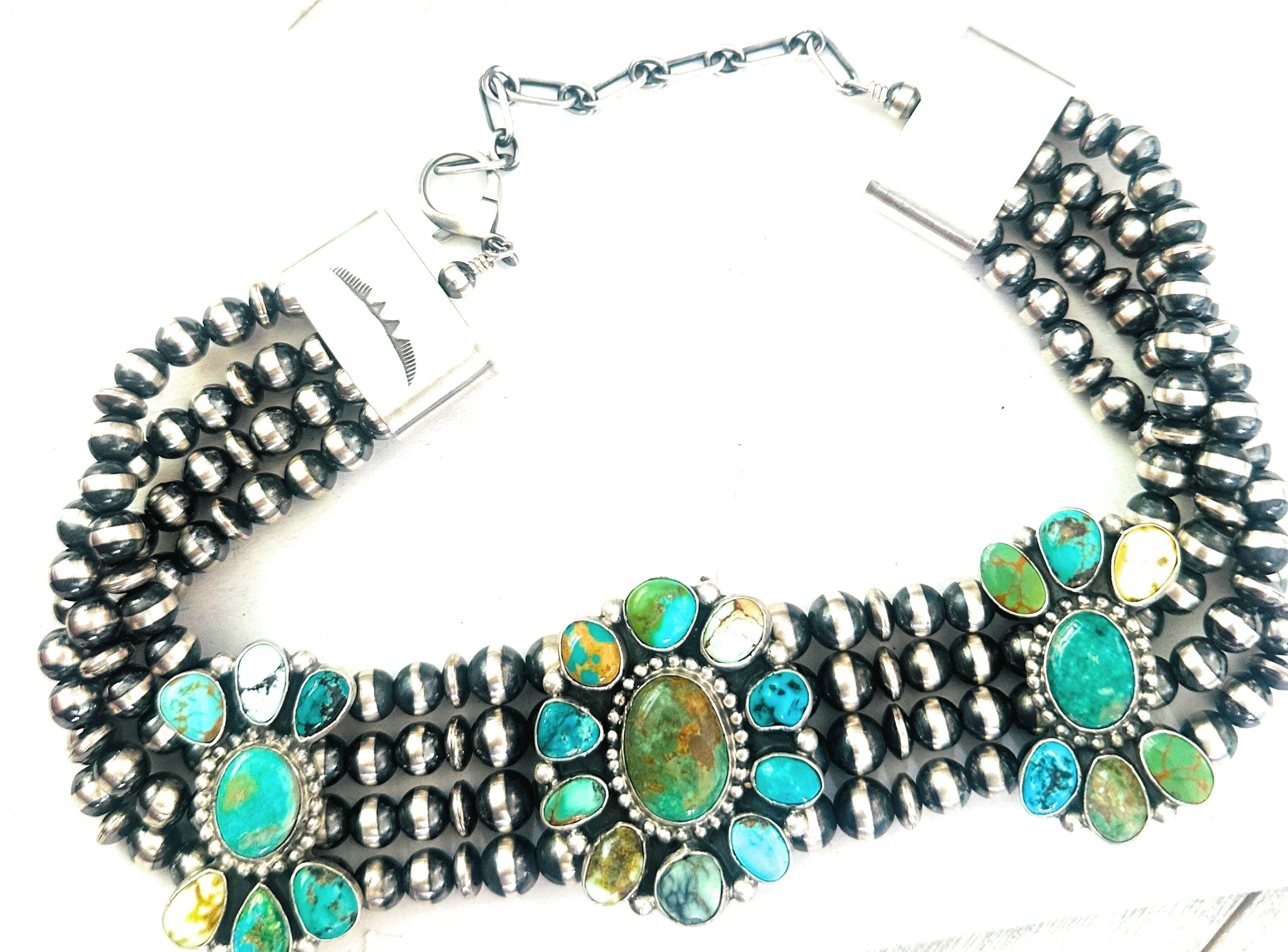 Navajo Multi Turquoise & Sterling Silver Beaded Choker Necklace