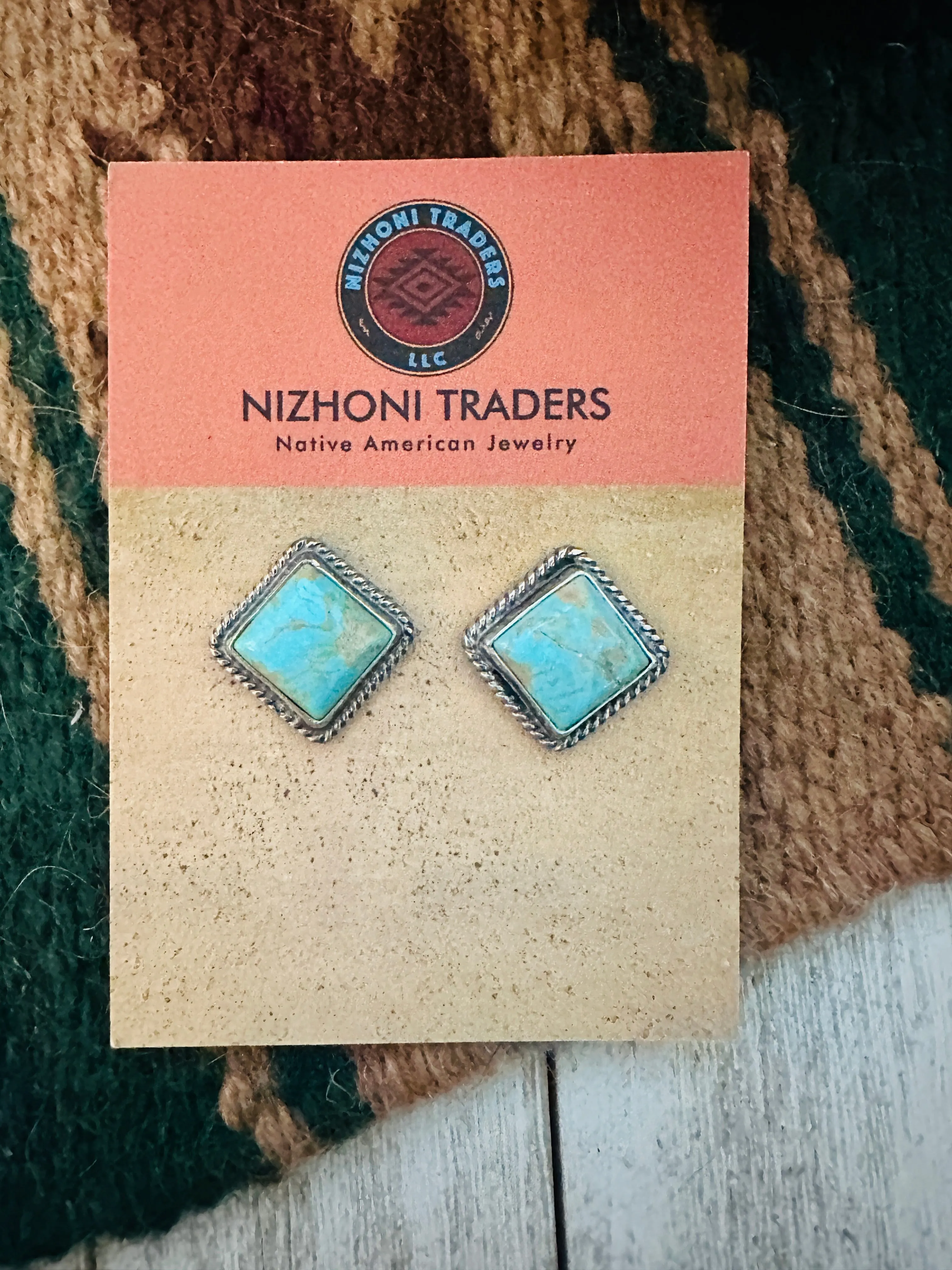 Navajo Turquoise and Sterling Silver Square Stud Earrings