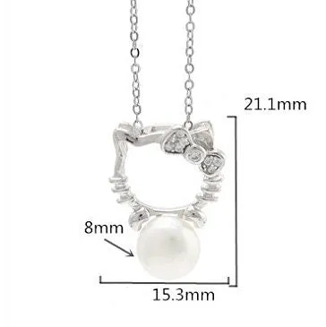 Necklace Pendant Blank Setting Cat Charm 15x21mm Sterling Silver White Gold Fine 925 For One Pearl Prong DIY Jewelry Finding Wholesale 1pc